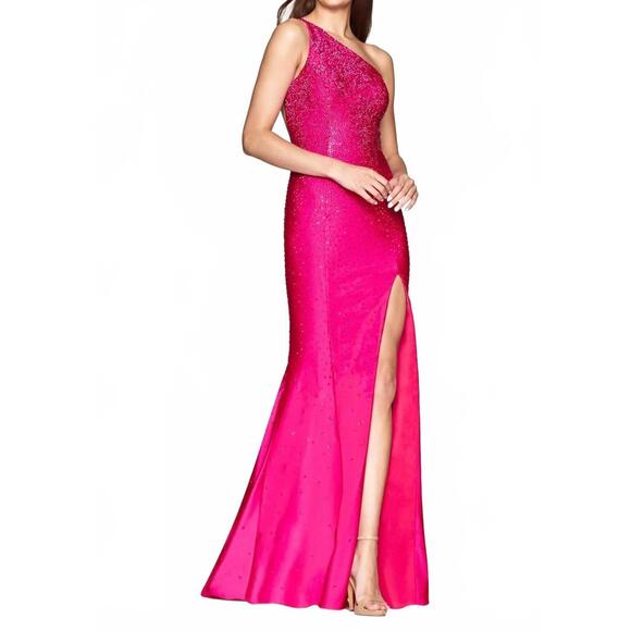 NEW FAVIANA women's one shoulder gown in hot pink